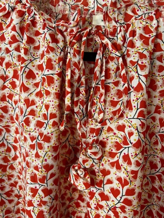 Max Studio Red Floral Tie-Neck Flutter Sleeve Blouse - Picture 2 of 9